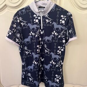 HKM show shirt Navy Blue Horse Print small